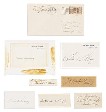 (PRESIDENTS.) Group of 10 items Signed, two as President, mostly clipped Signatures.